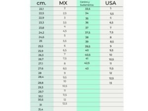cual es la equivalencia entre tallas de calzado us y mx